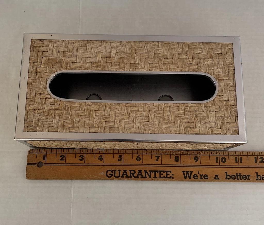 Vintage Wicker Rattan Chrome Tissue Box Cover Wall Holder - Tropical Coastal | eBay