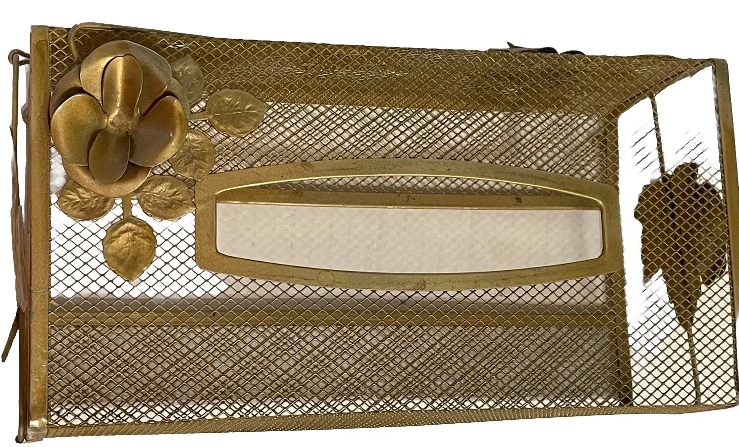 Vintage Metal Mesh Floral Brass Tissue Box Cover Hollywood Regency Standard Size | eBay
