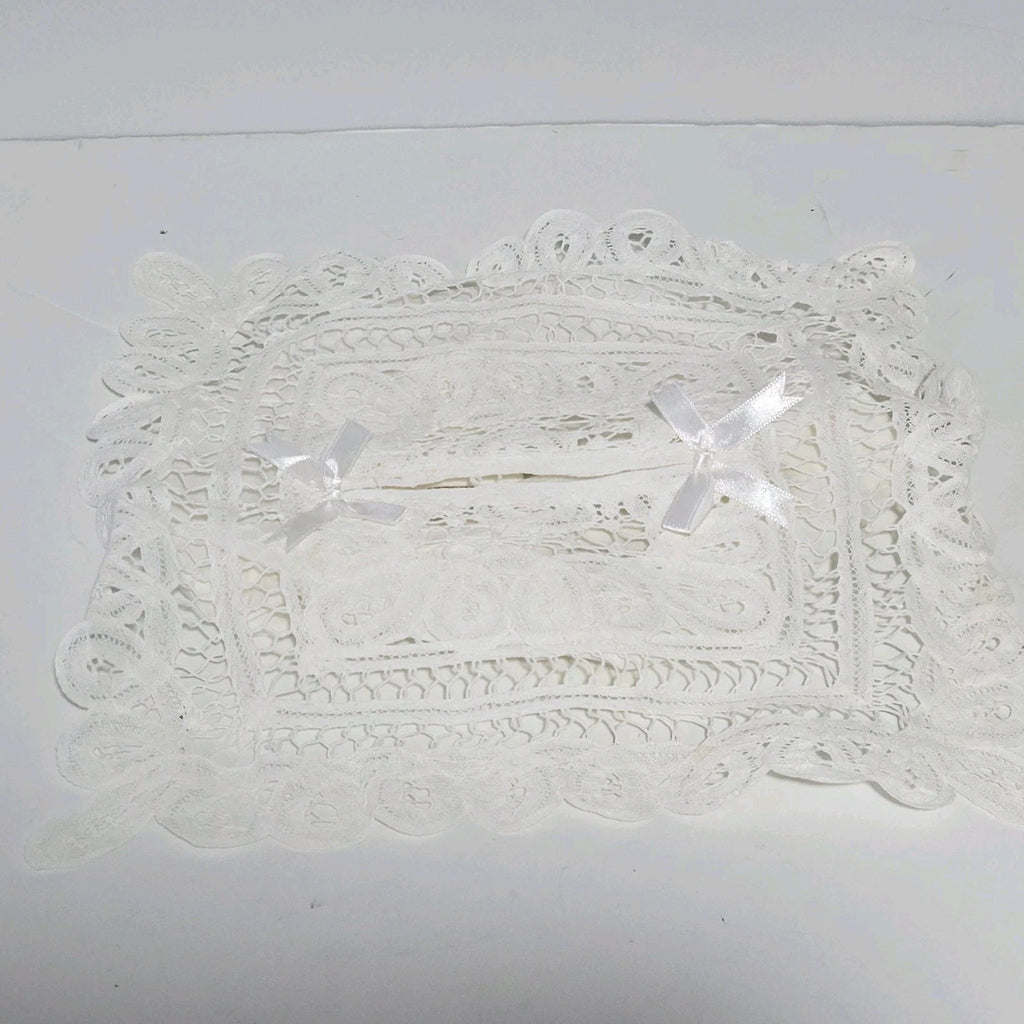 Vintage Kleenex Box Cover Fabric Lace Bows Fits 12" x 6" Box Handmade 1980's | eBay