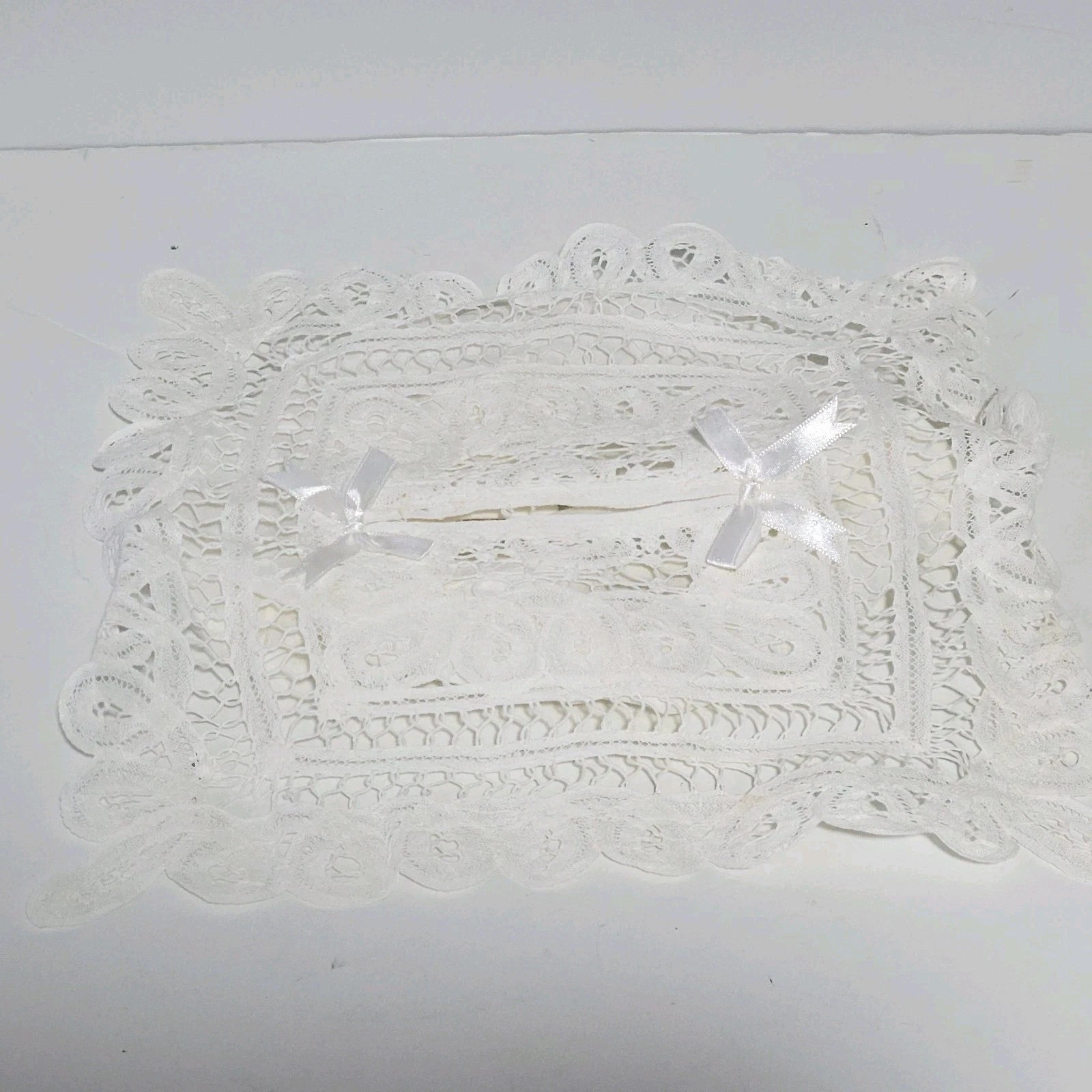 Vintage Kleenex Box Cover Fabric Lace Bows Fits 12" x 6" Box Handmade 1980's | eBay