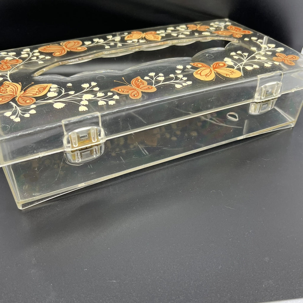 Vtg Acrylic Clear Tissue Box Cover Holder with Hinged Lid Butterflies Wolff | eBay