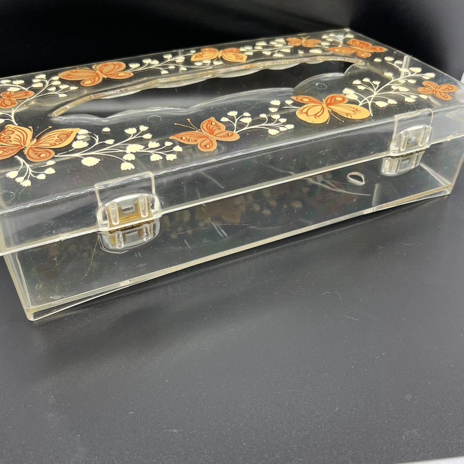 Vtg Acrylic Clear Tissue Box Cover Holder with Hinged Lid Butterflies Wolff | eBay