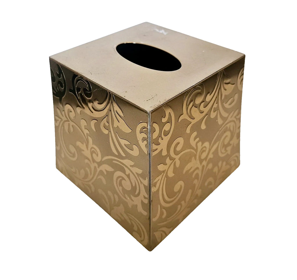 Tissue Box Cover Holder Gold Tone Scroll Design Raised Metal 6" | eBay