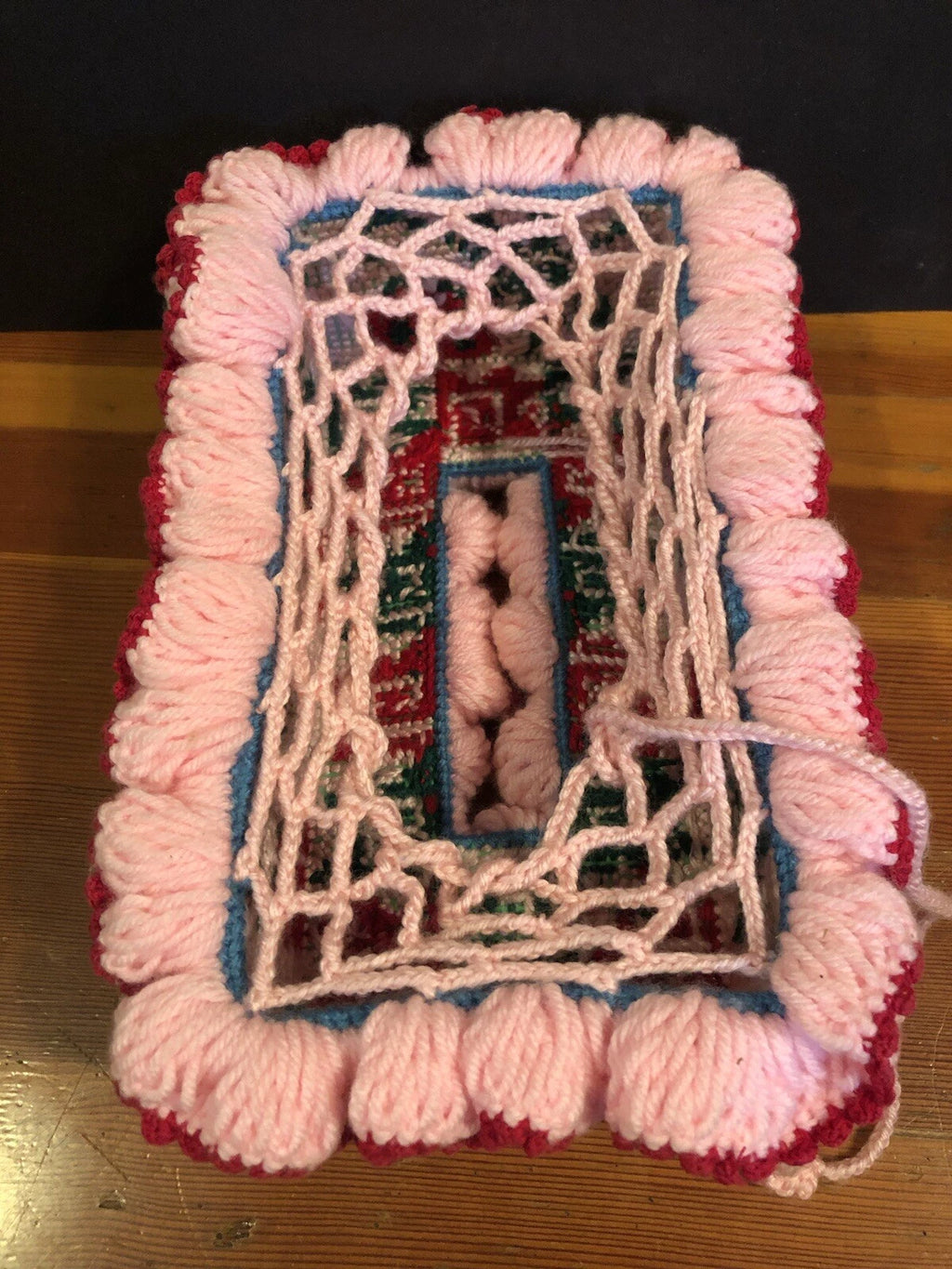 Vtg 70’s Knit FLORAL TISSUE BOX Cover 11x7x3.5” Granny Core O’KEEFE! Pink Red | eBay