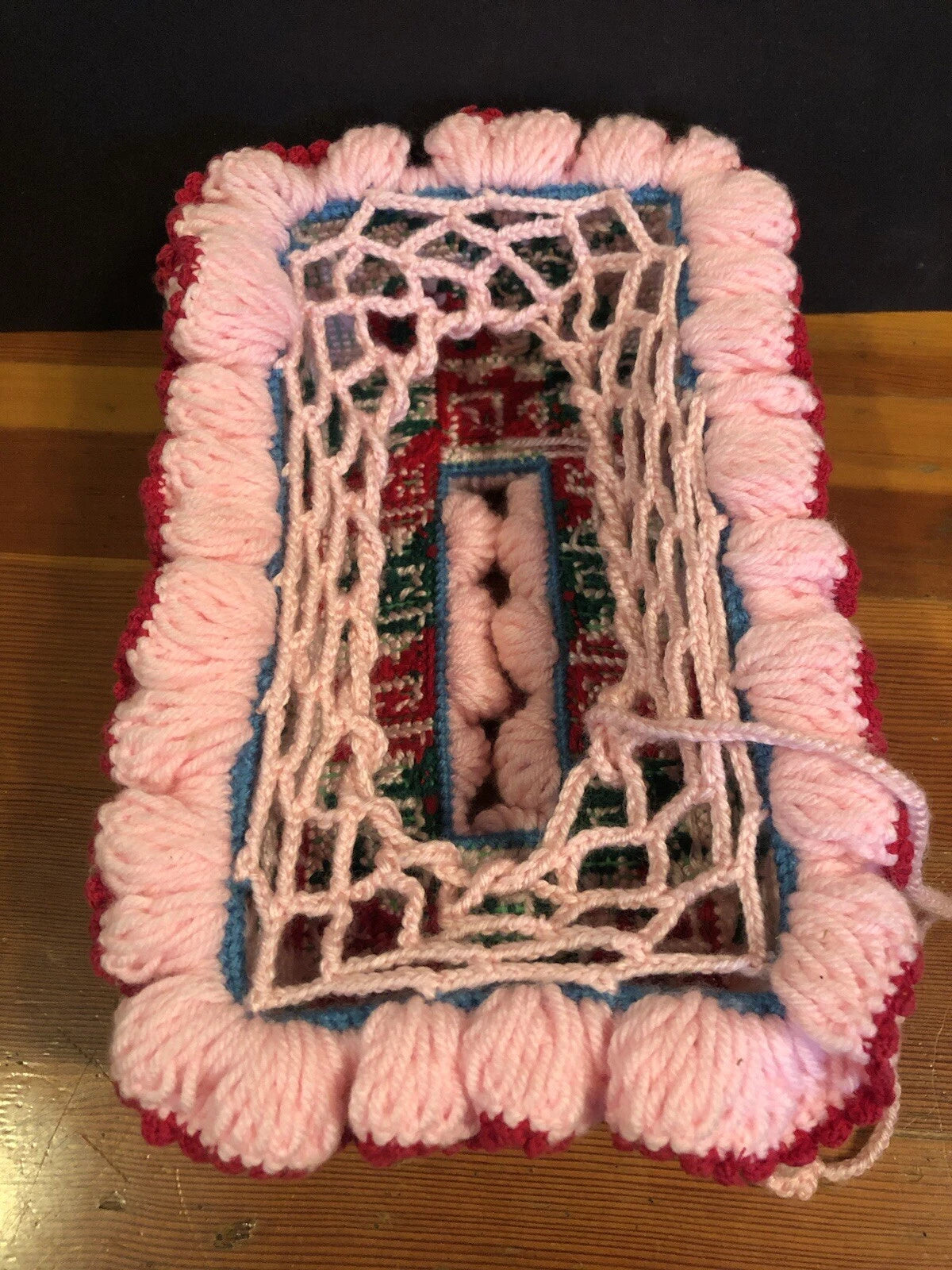 Vtg 70’s Knit FLORAL TISSUE BOX Cover 11x7x3.5” Granny Core O’KEEFE! Pink Red | eBay