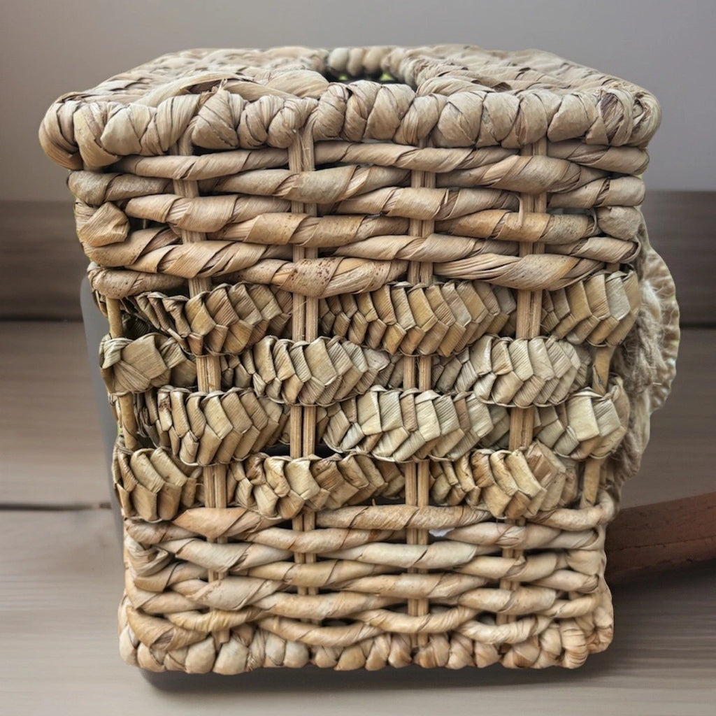Vintage Rattan Wicker Jute Square Tissue Box Holder Flower Daisy Boho 6.5" X 6" | eBay