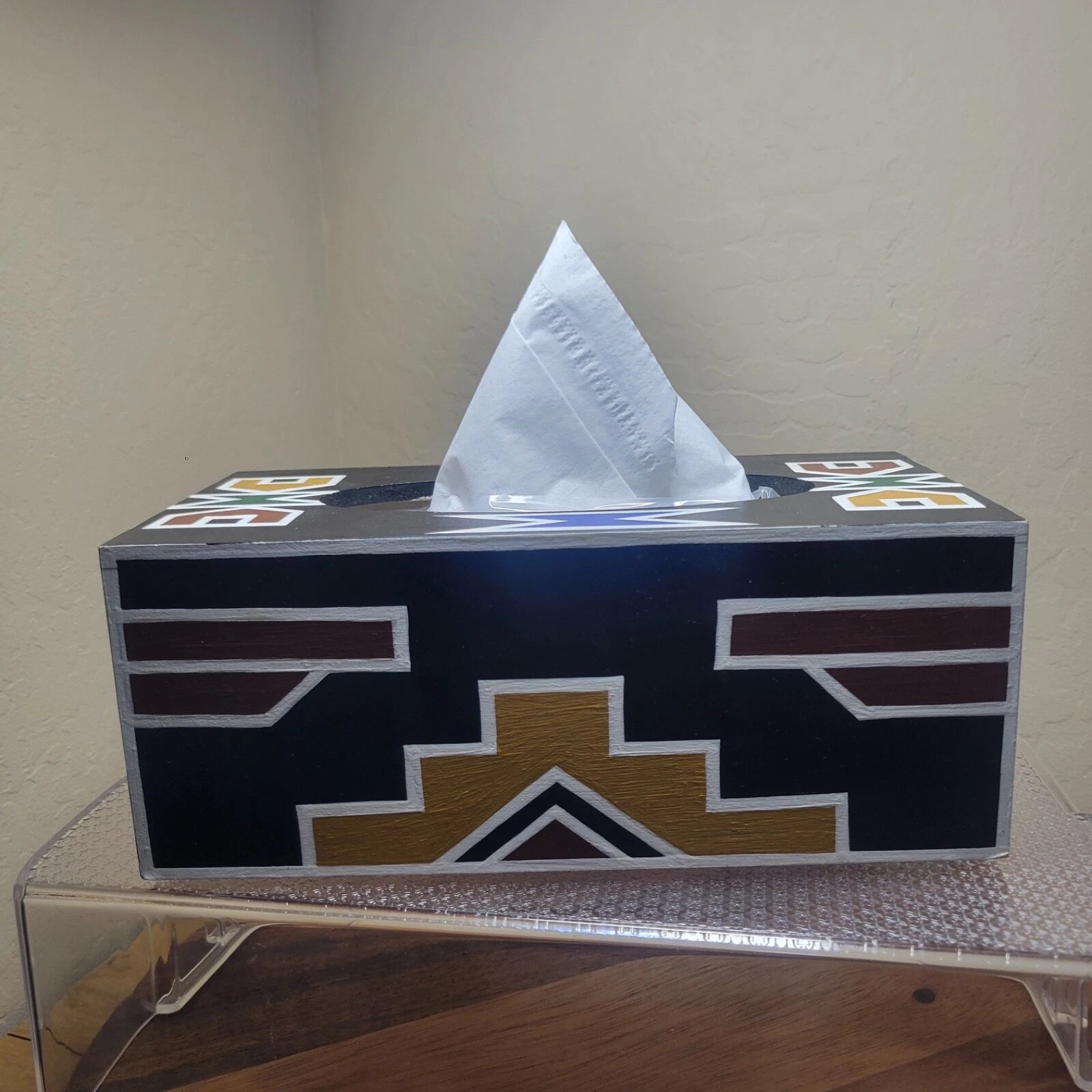 Wooden Tissue Box Cover Hand Painted Geometric Mission Style Southwest | eBay
