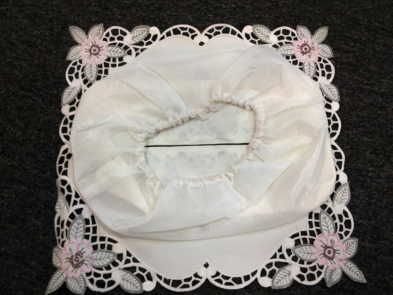 2 Pieces Embroidered Pink Flower Green Leaf Cutwork Fabric Tissue Box Cover | eBay