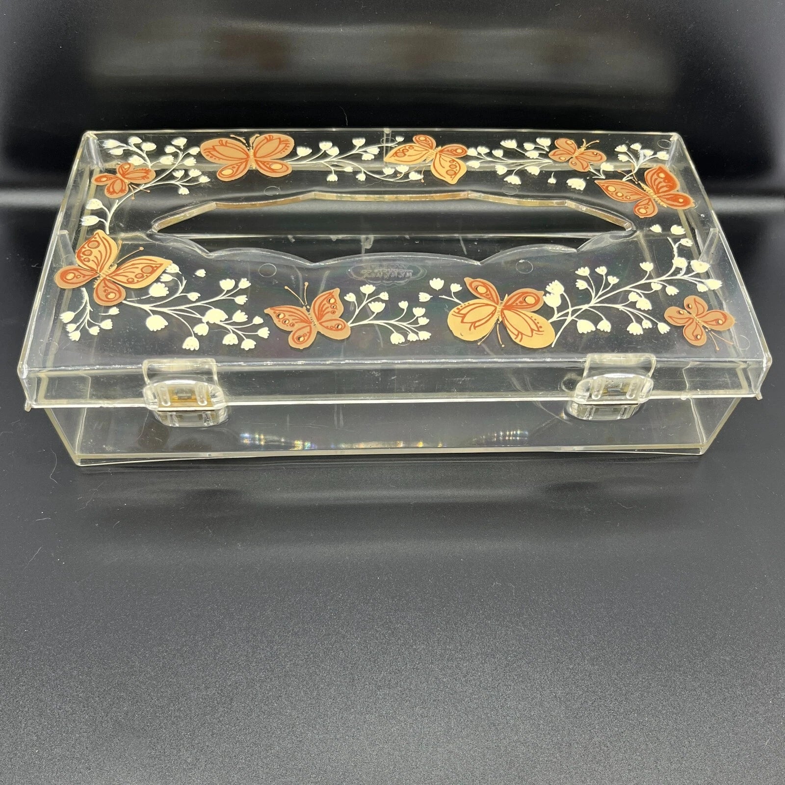 Vtg Acrylic Clear Tissue Box Cover Holder with Hinged Lid Butterflies Wolff | eBay