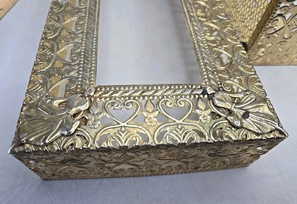 Vintage Hollywood Regency Brass Tissue Box Cover Ornate Filigree Mesh Lid Vanity | eBay