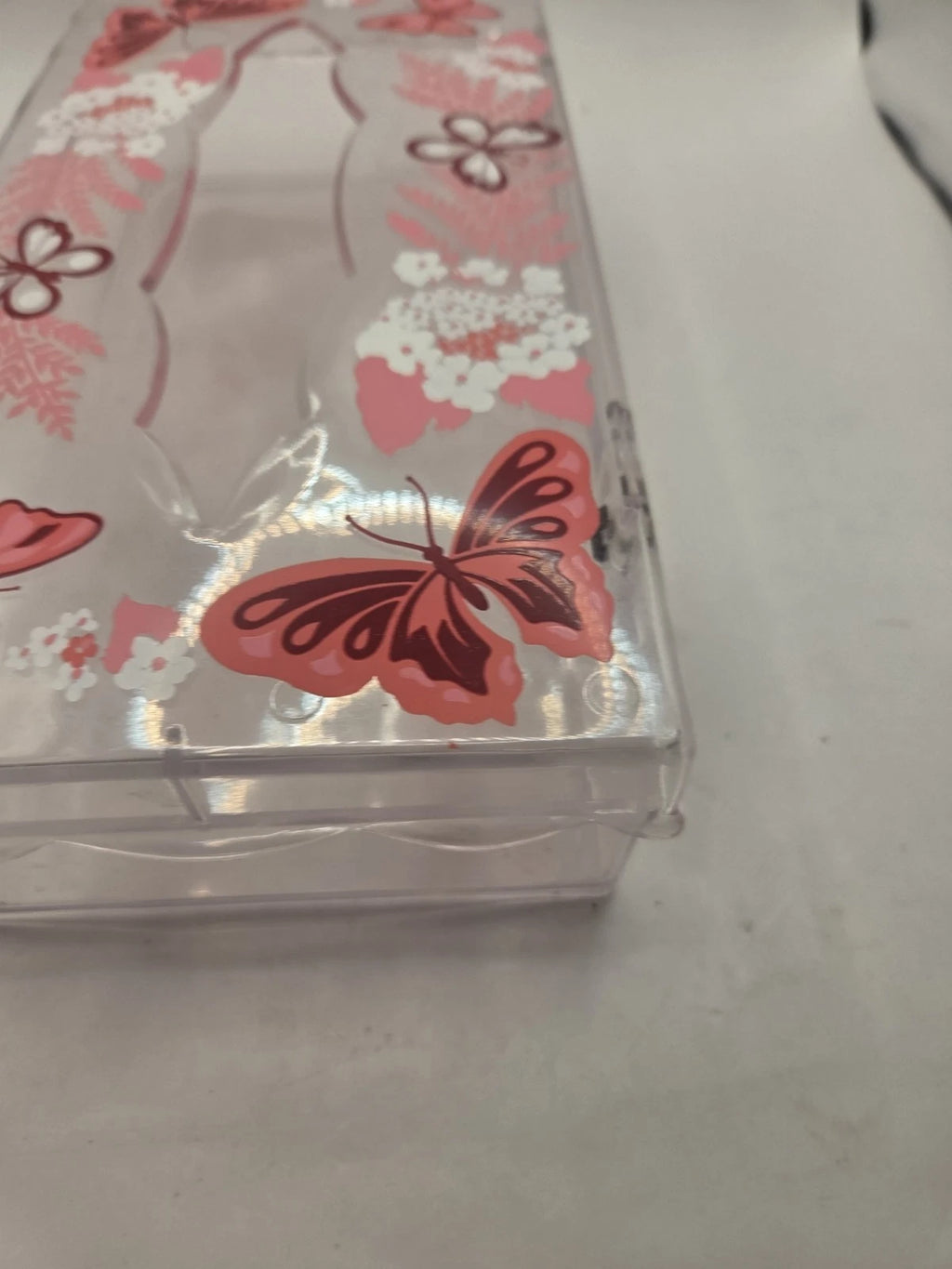 Vintage Wolff Clear Acrylic Pink Butterflies Scalloped Tissue Box Holder MCM | eBay