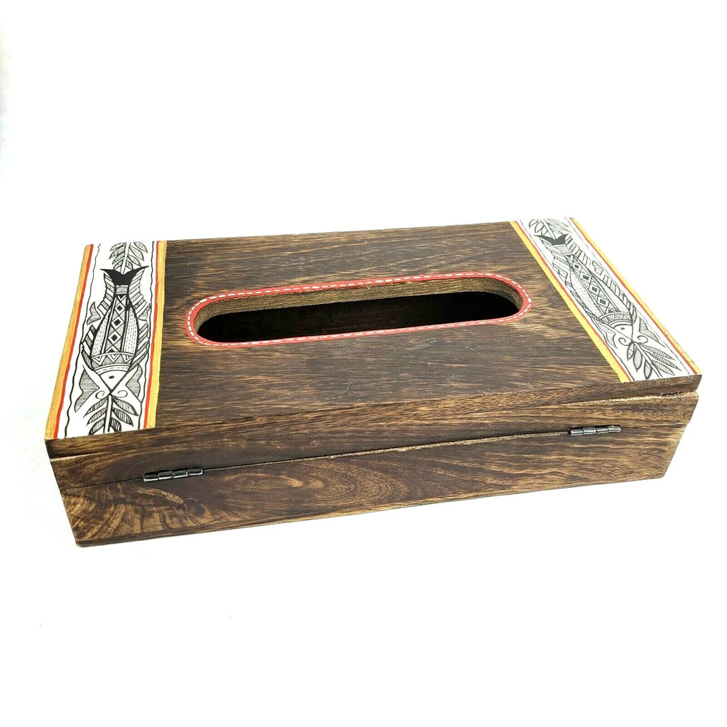 Wood Tissue Box Hand Painted Holder Boho Rustic Decor Hinged Tissue Paper Holder | eBay