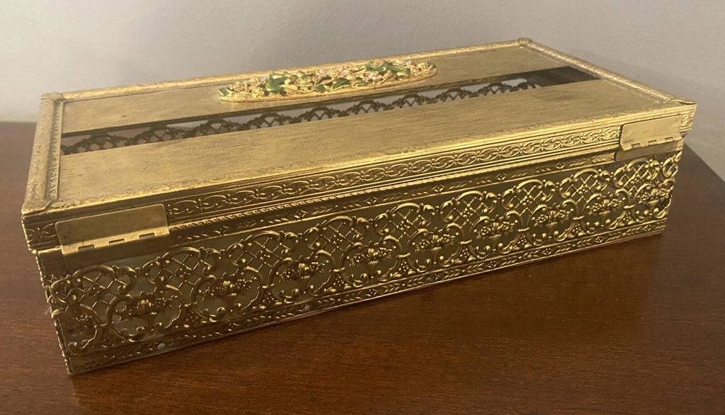 Vintage Gold Metal Hinged Tissue Box Filigree Flowers | eBay