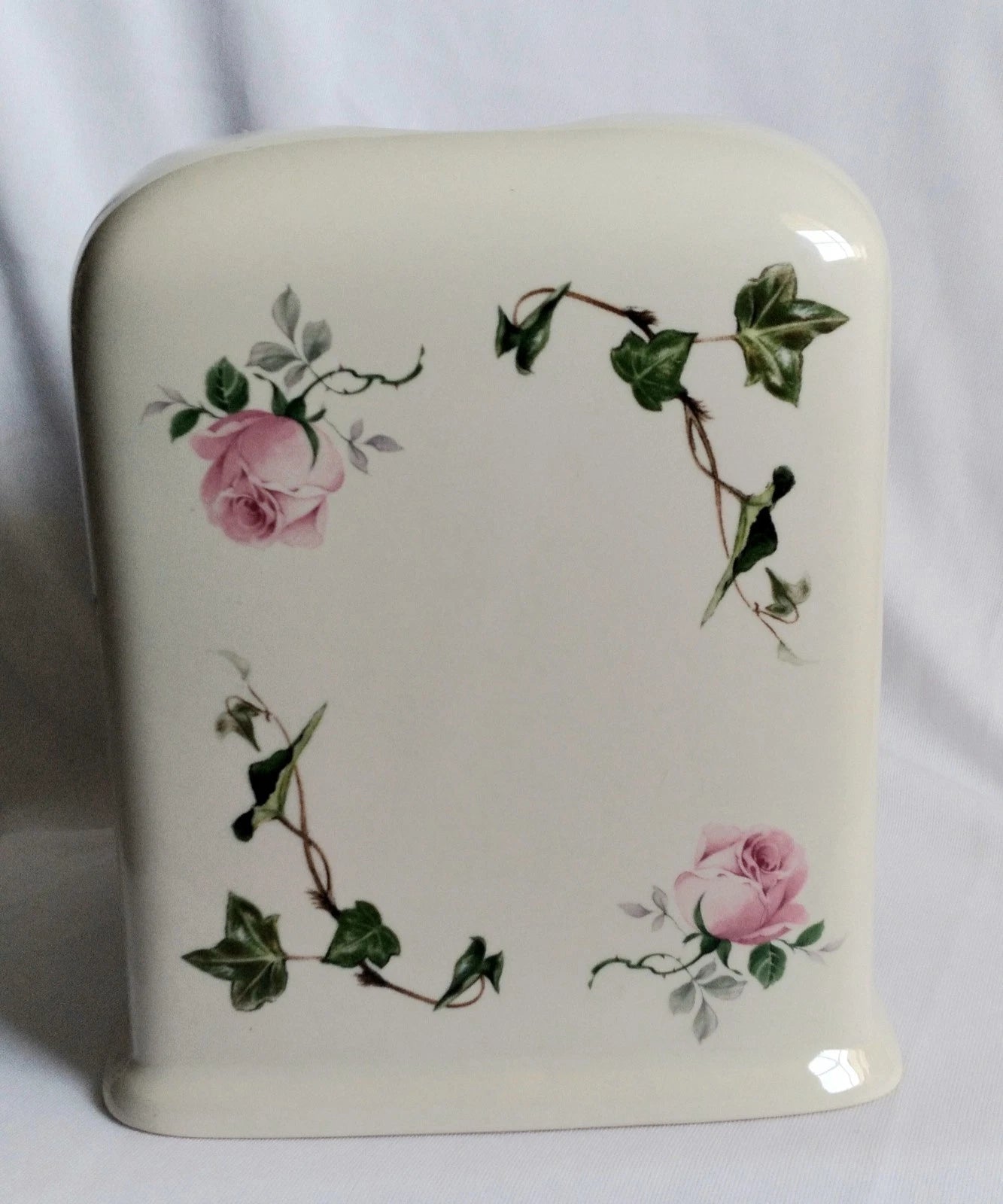 Vintage Pink Roses Ivy Vines White Porcelain Square Tissue Holder England Made | eBay