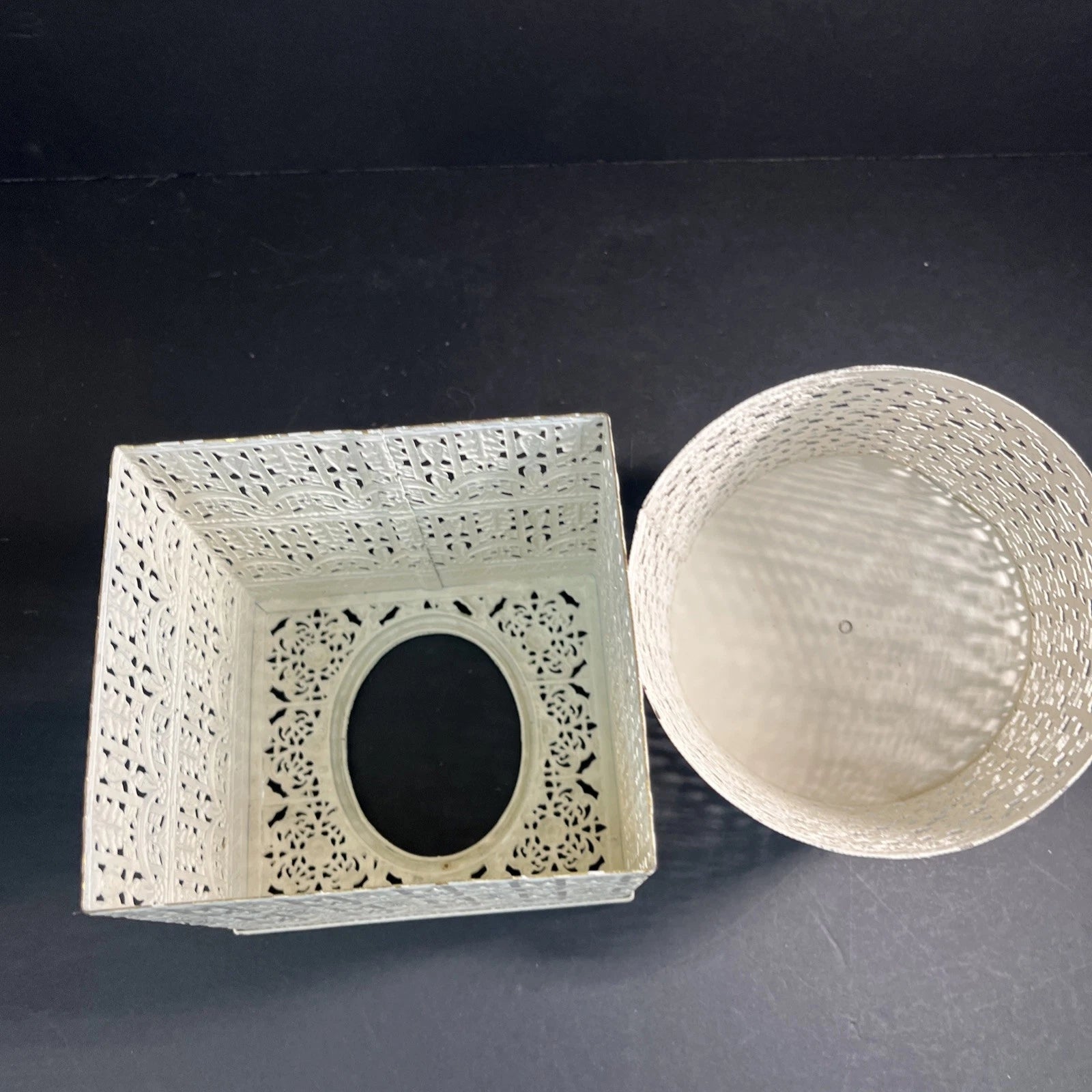 Vtg Fancy Farmhouse Tissue Box Cover & Toilet Paper Roll Cover Metal Filigree | eBay