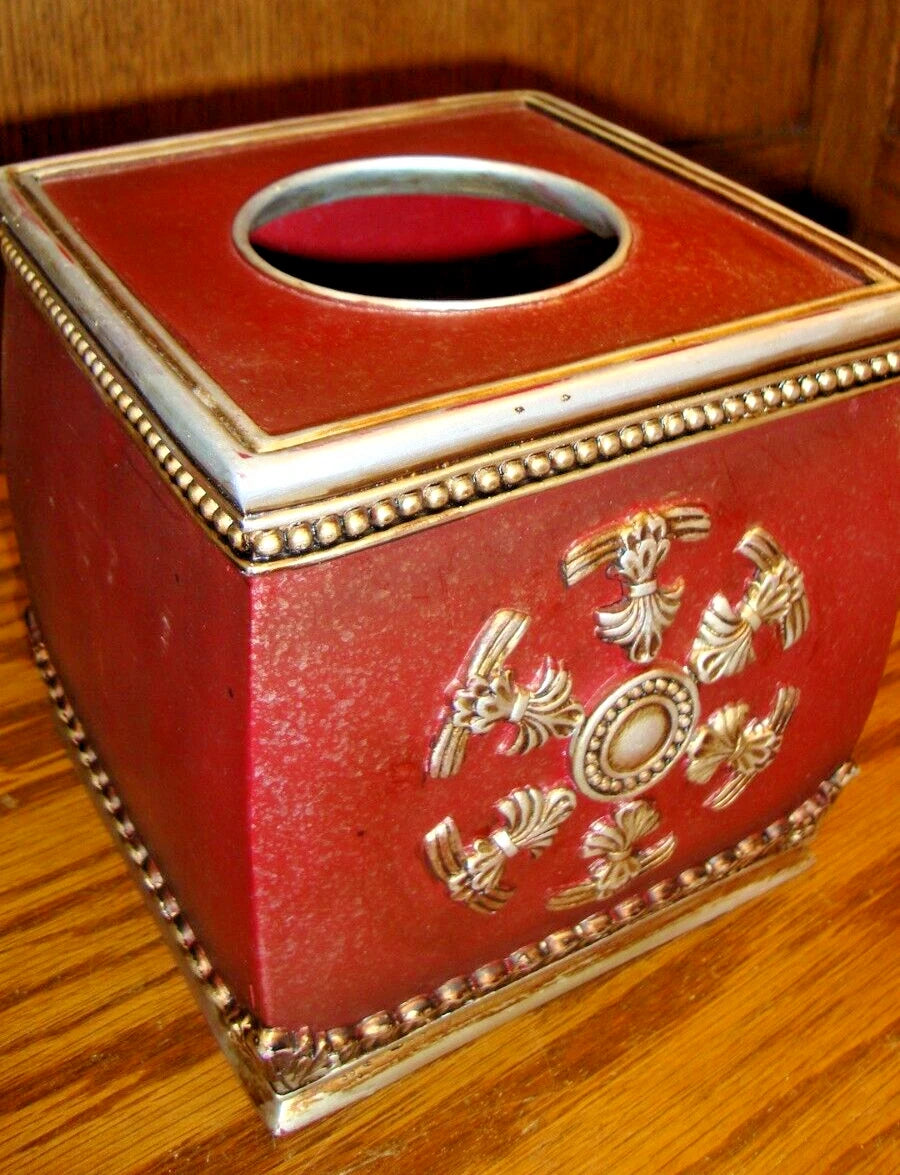 Tissue Box Cover Holder Ceramic Square Burgundy+ Resin Gold & Silver Accents S12 | eBay