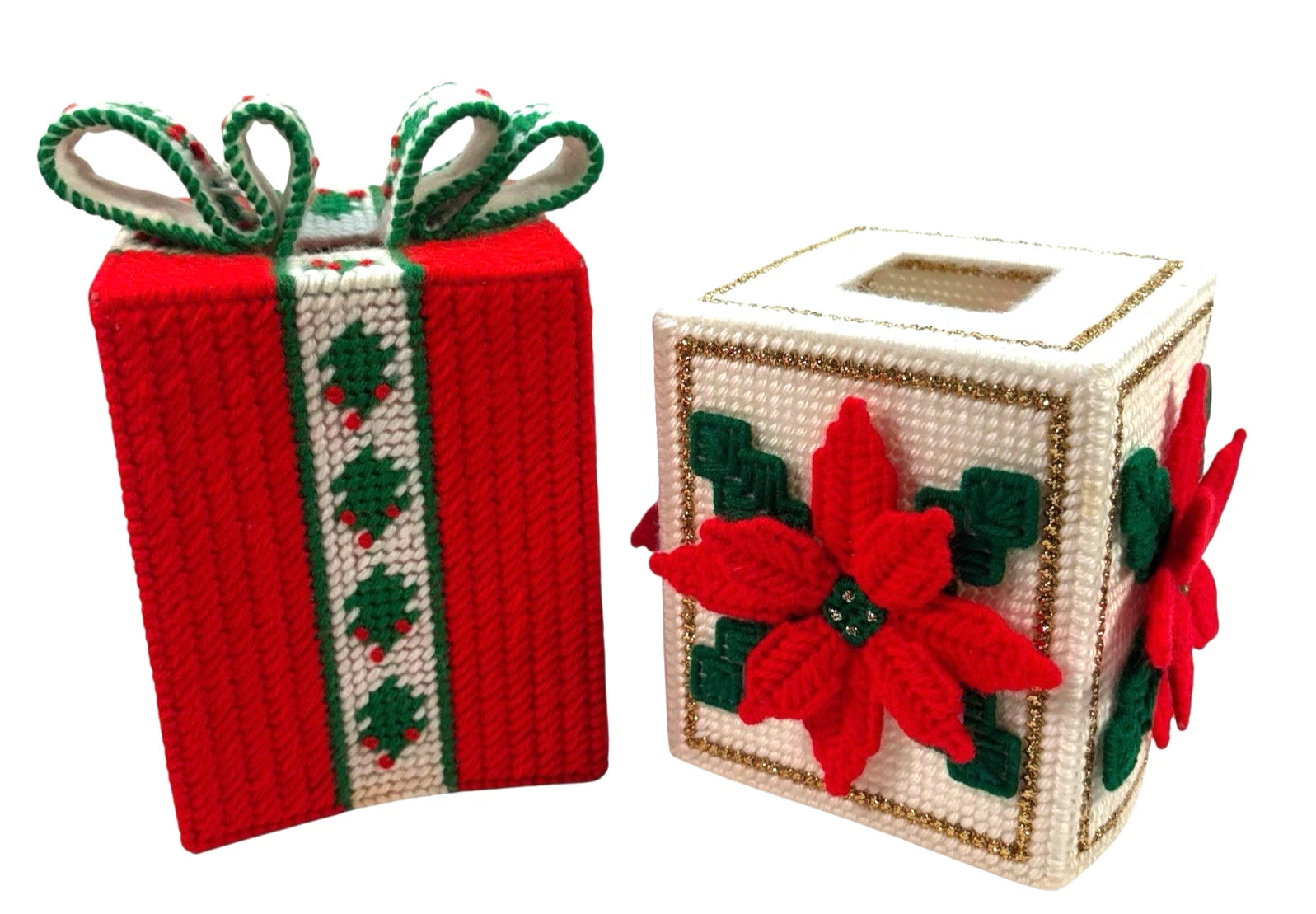 Vintage Plastic Canvas Needlepoint Christmas Square Tissue Cover Box Lot of 2 | eBay
