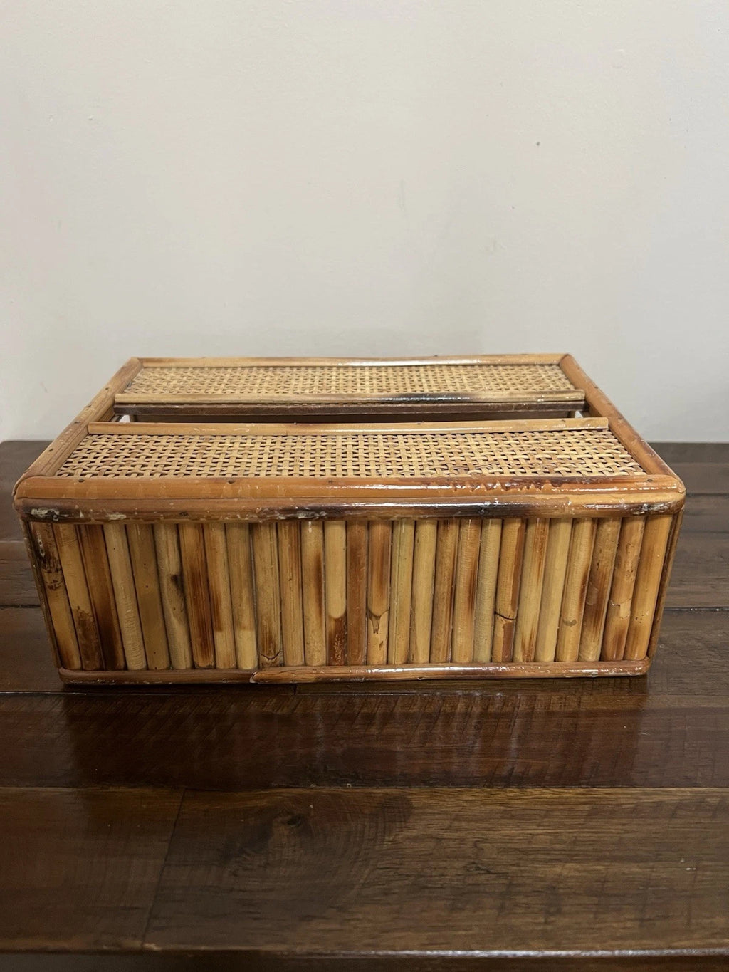 Vintage MCM Bamboo Wood Tissue Box Holder Sturdy Solid Piece | eBay