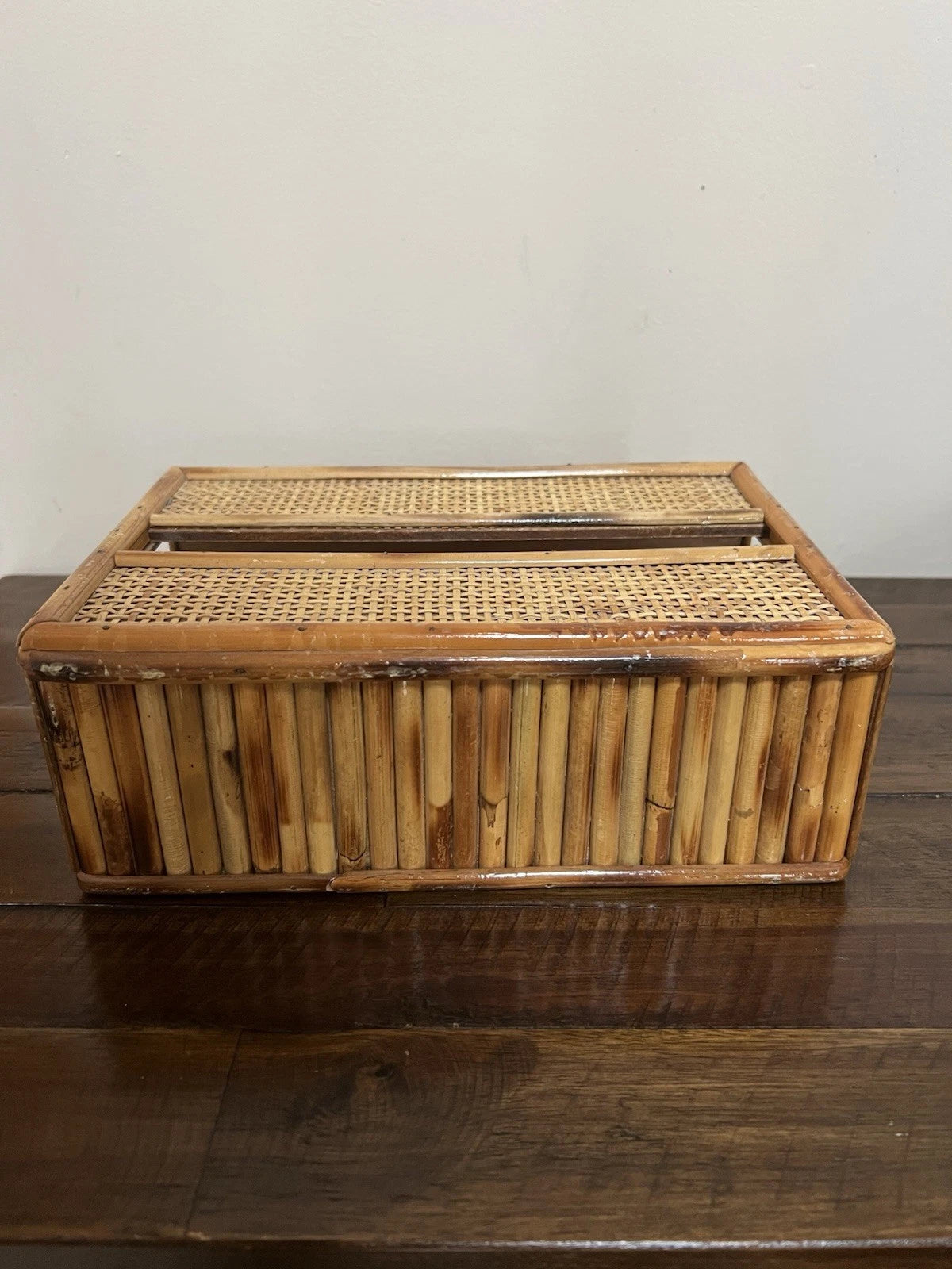 Vintage MCM Bamboo Wood Tissue Box Holder Sturdy Solid Piece | eBay