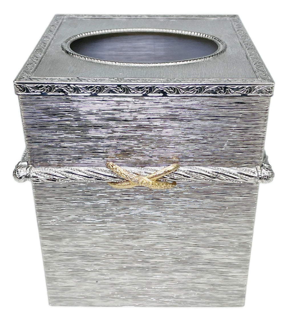Metal Tissue Box Holder Two Tone Silver Gold Square Vtg USA | eBay