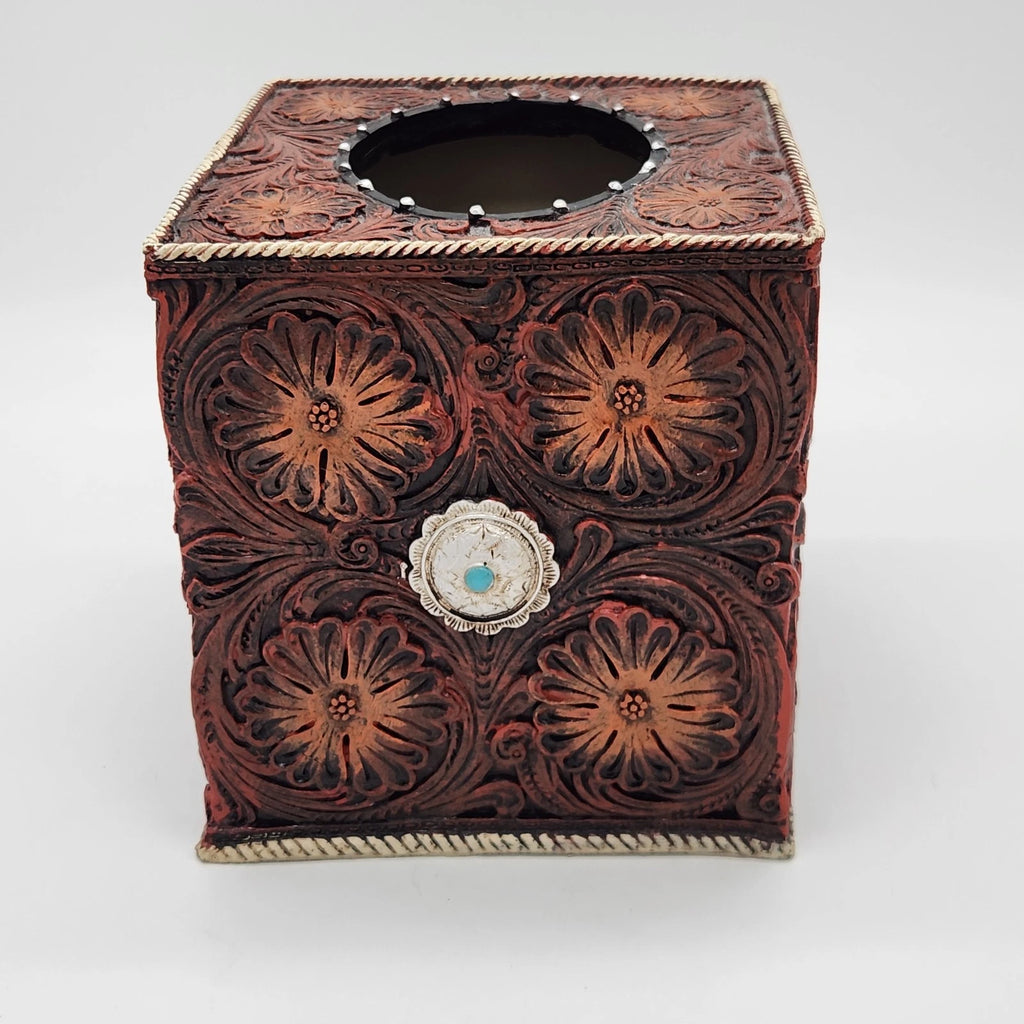Western Tooled Leather Tissue Box Cover Polyresin | eBay