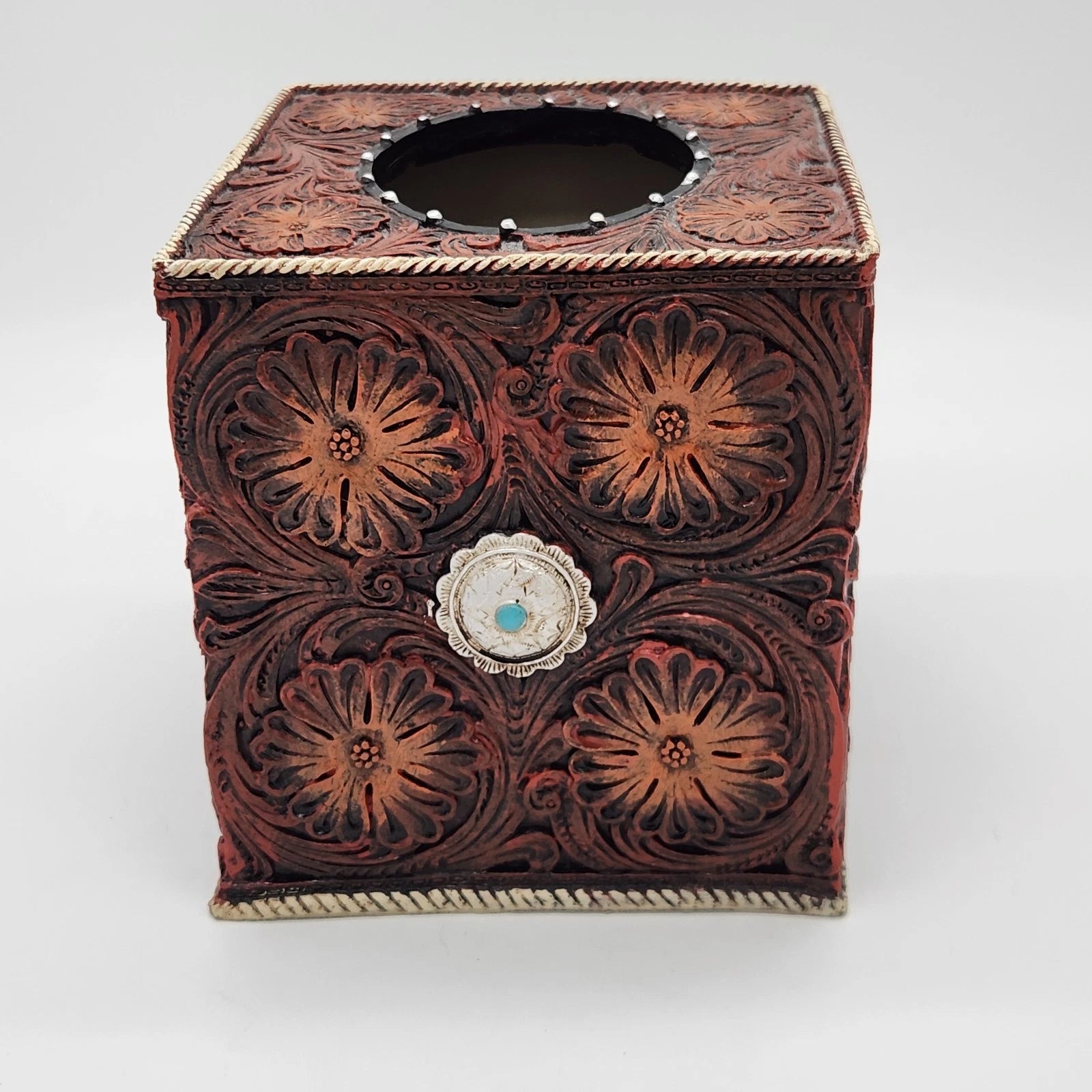 Western Tooled Leather Tissue Box Cover Polyresin | eBay