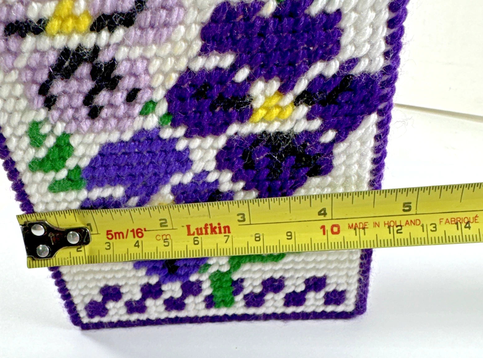 Vtg ESTATE Handmade Needlepoint Pansy's Floral Tissue Box Cover NICE! | eBay