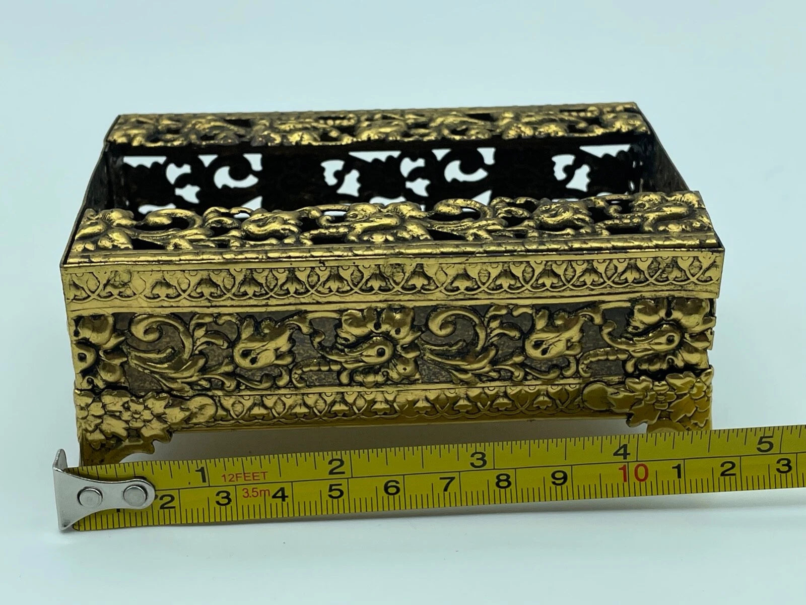 Vtg MCM 24kt Gold Plated Small Tissue Box holder Filigree Hollywood Regency | eBay