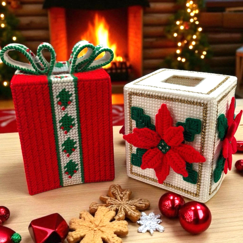 Vintage Plastic Canvas Needlepoint Christmas Square Tissue Cover Box Lot of 2 | eBay