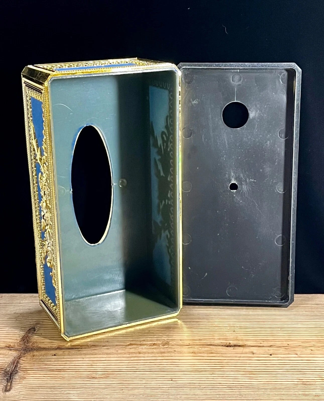 Hollywood Regency Vintage Blue & Gold Repousse Ornate Rose Tissue Box Cover | eBay