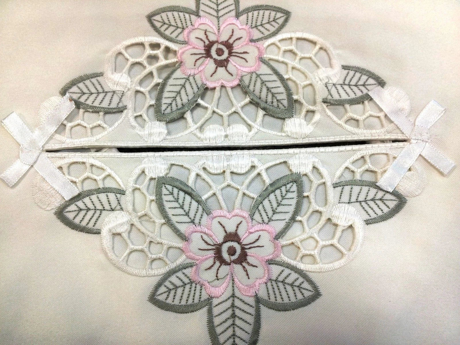 2 Pieces Embroidered Pink Flower Green Leaf Cutwork Fabric Tissue Box Cover | eBay