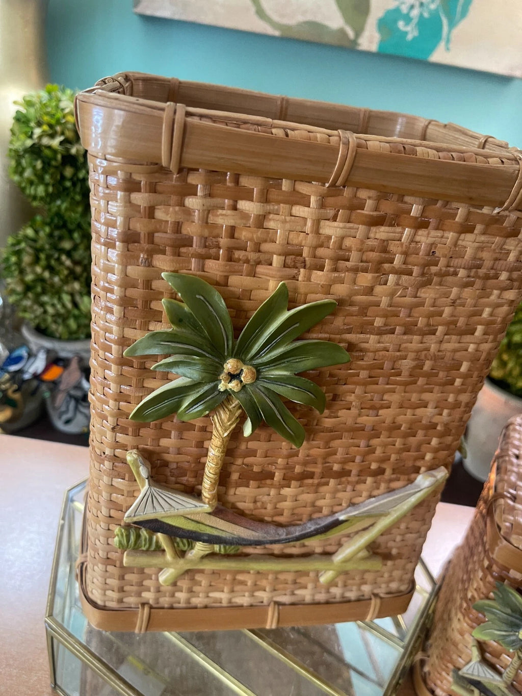 Wicker/Rattan Tropical Decor, Tissue Box /Box, Palm Tree & Hammock, Boho | eBay