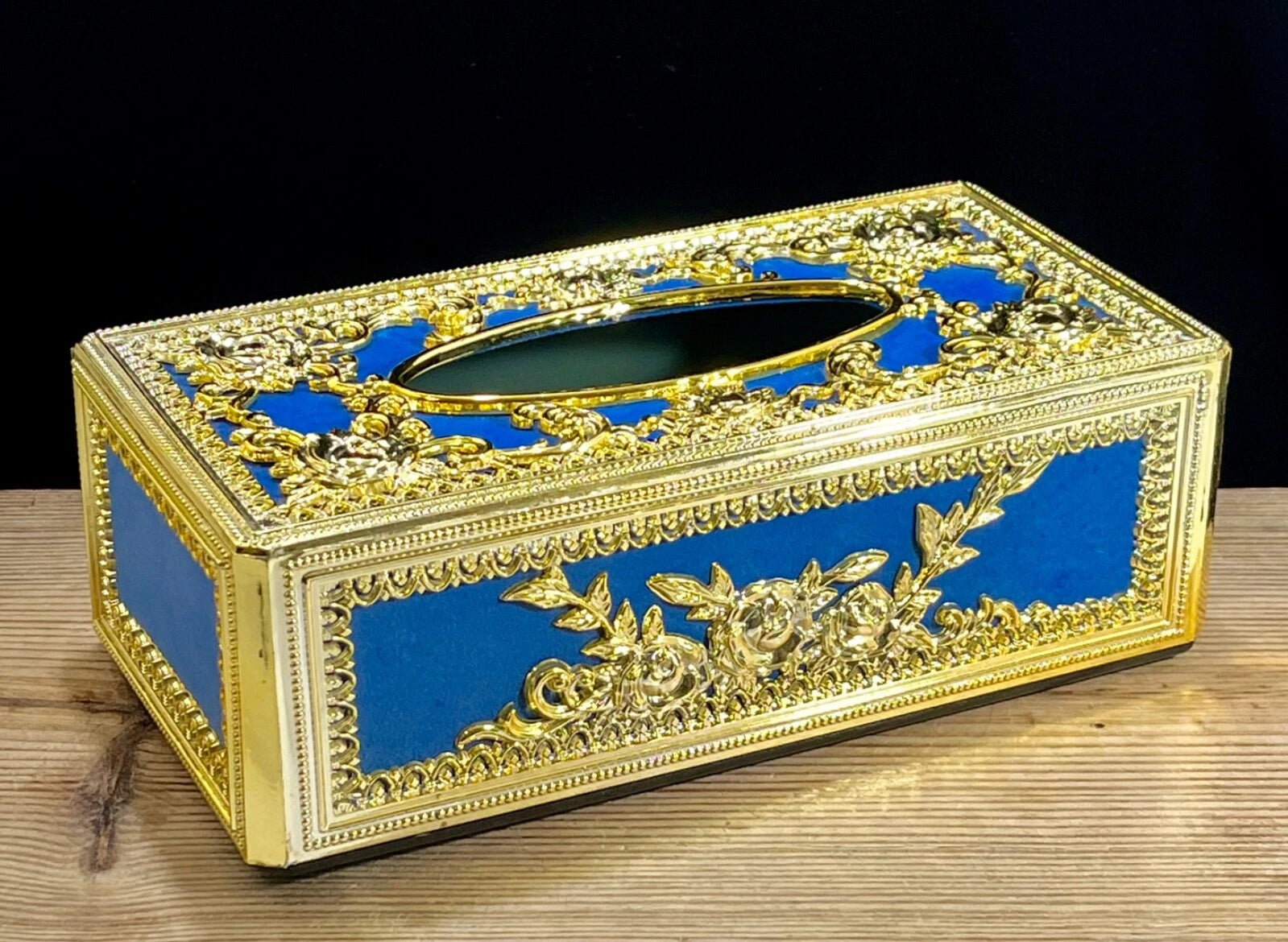 Hollywood Regency Vintage Blue & Gold Repousse Ornate Rose Tissue Box Cover | eBay