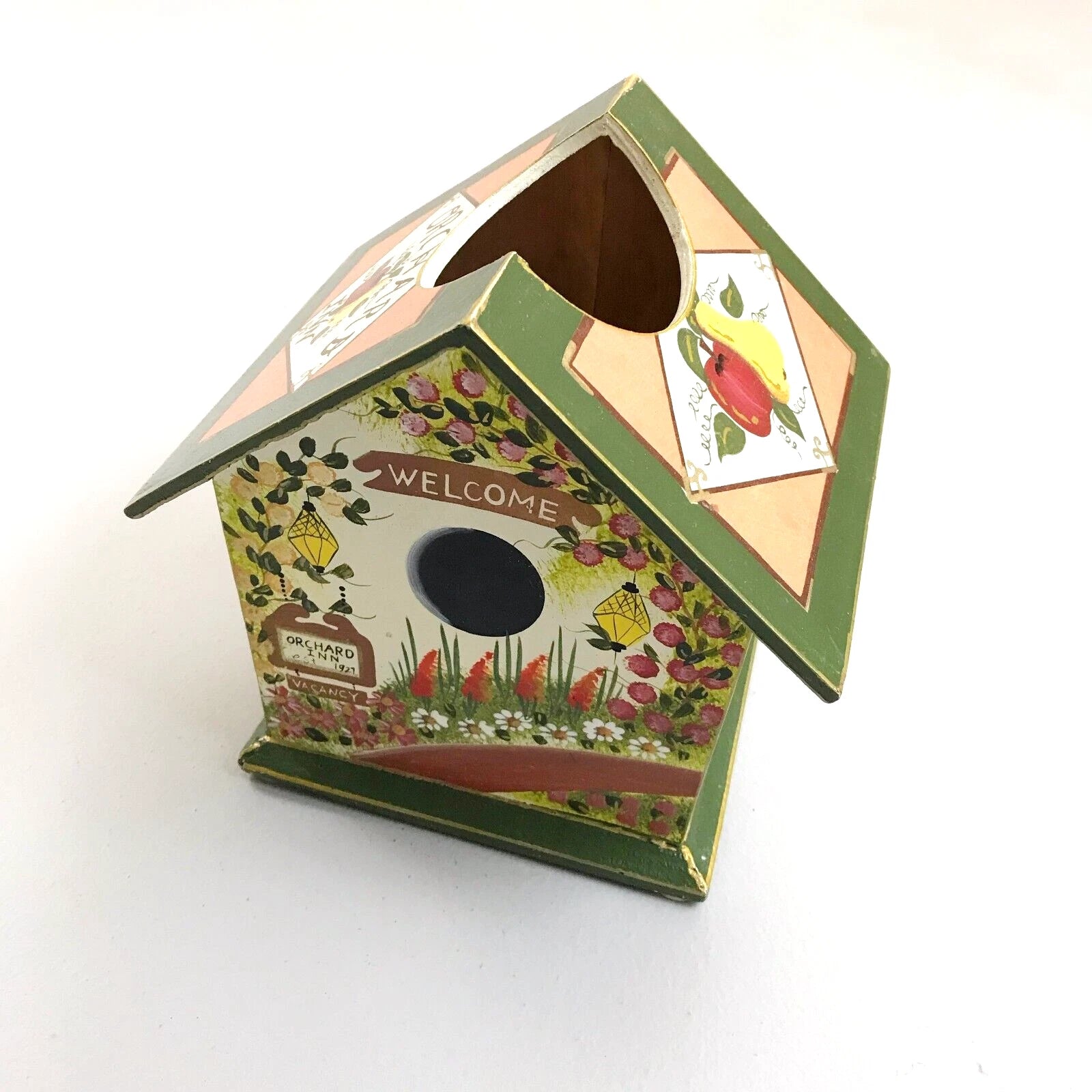 VINTAGE Cozy Cottagecore Tissue Box Hand Painted Orchard Path Field Of Flowers | eBay