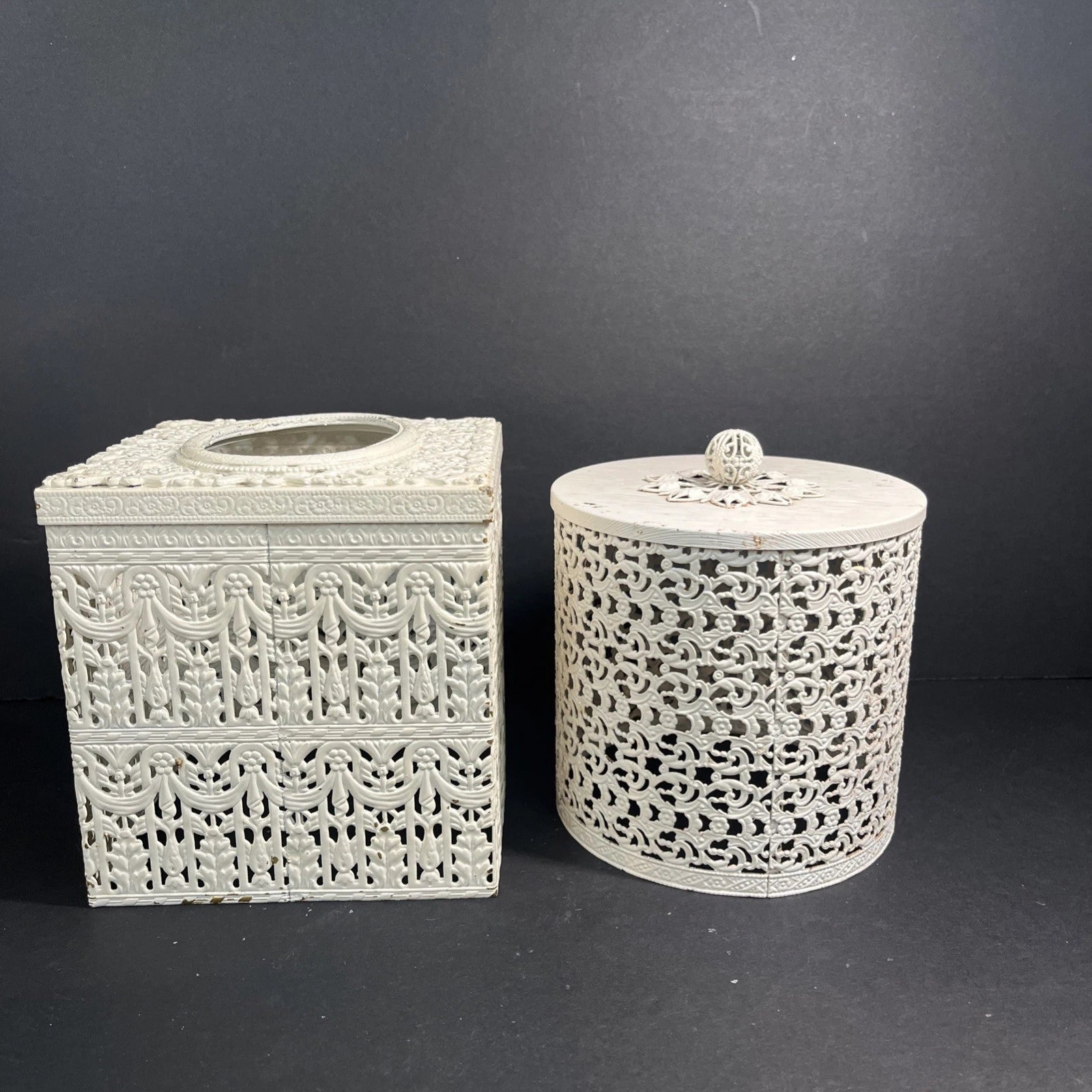 Vtg Fancy Farmhouse Tissue Box Cover & Toilet Paper Roll Cover Metal Filigree | eBay