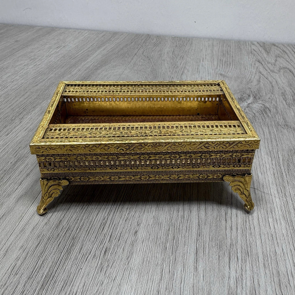 VTG Gold Ornate Tissue Box TRAVEL SIZE MINI Footed Hollywood Regency Countertop | eBay
