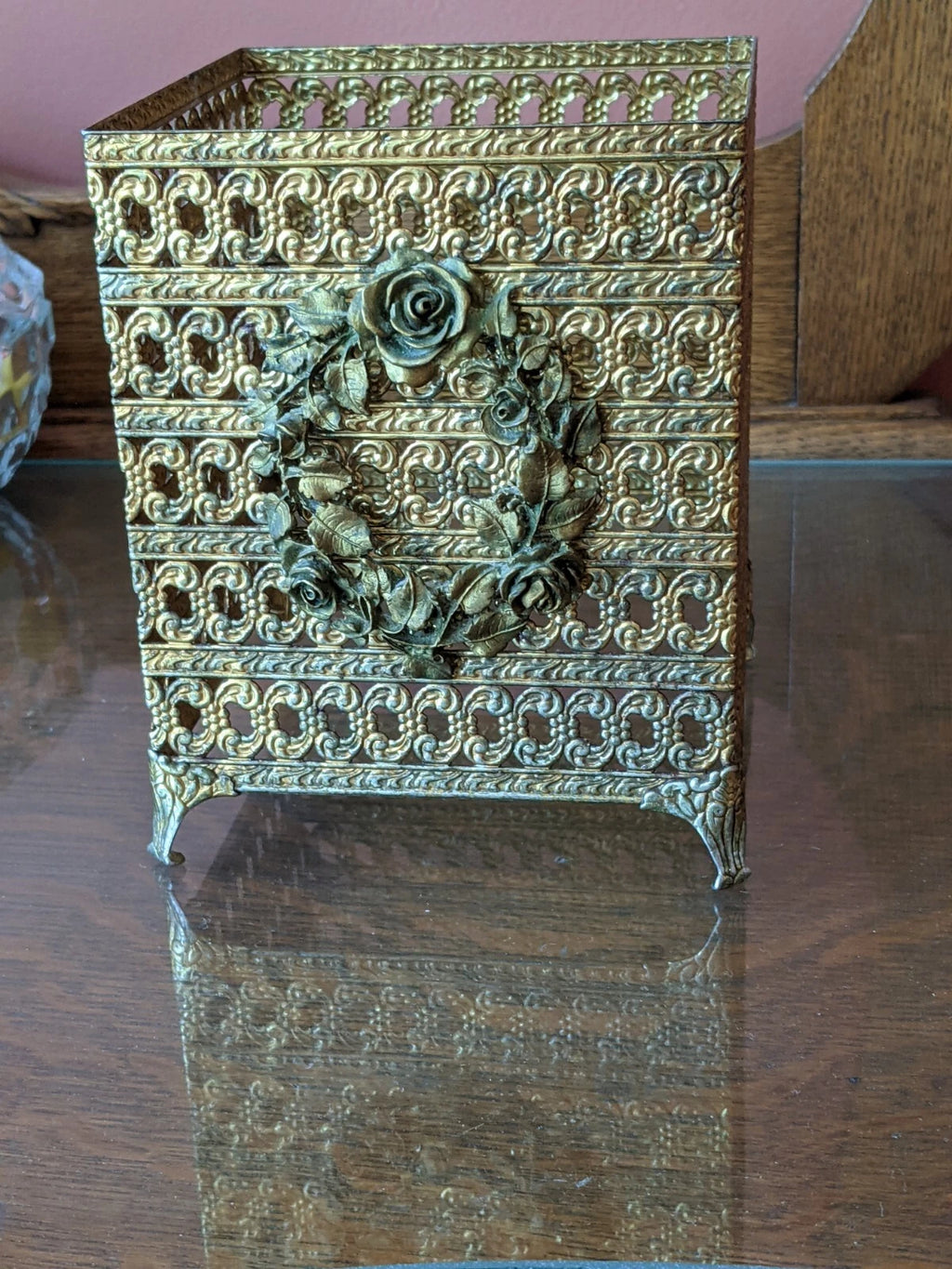 Hollywood Regency Gold Tone Filigree Tissue Box Holder With Floral Pattern VTG | eBay