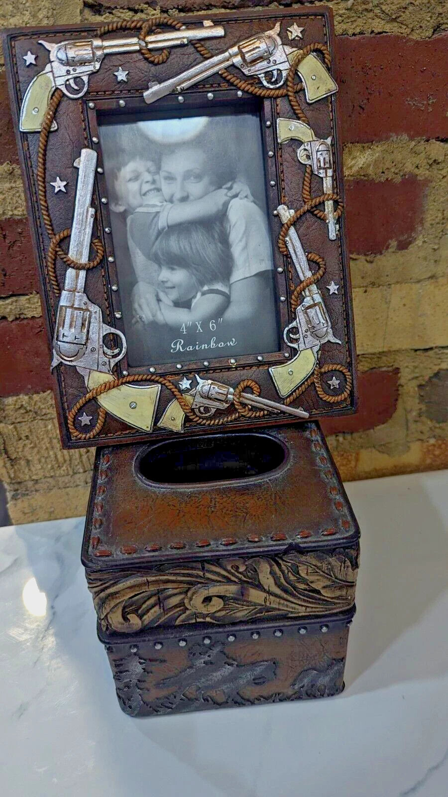 Rustic Western Wild Horses W/Gold Patterns Tissue Cover & Western Themed Frame | eBay