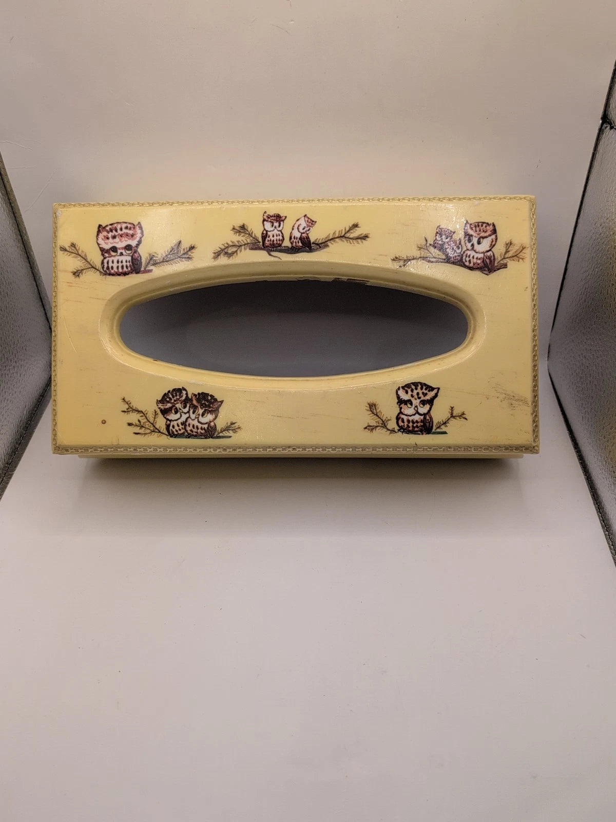 Vintage MCM Tissue Box Cover Yellow With Owl Design Wood & Plastic 11x6" | eBay