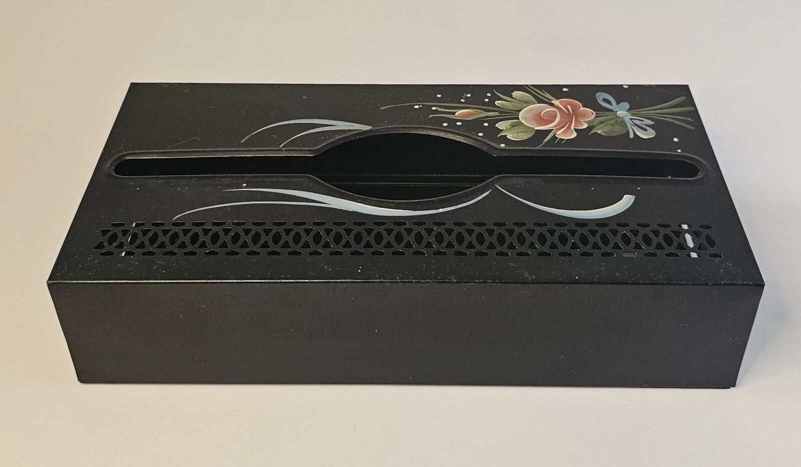 Vintage Black Toleware Metal Tissue Box Holder Shabby Chic Rectangular Hanging | eBay