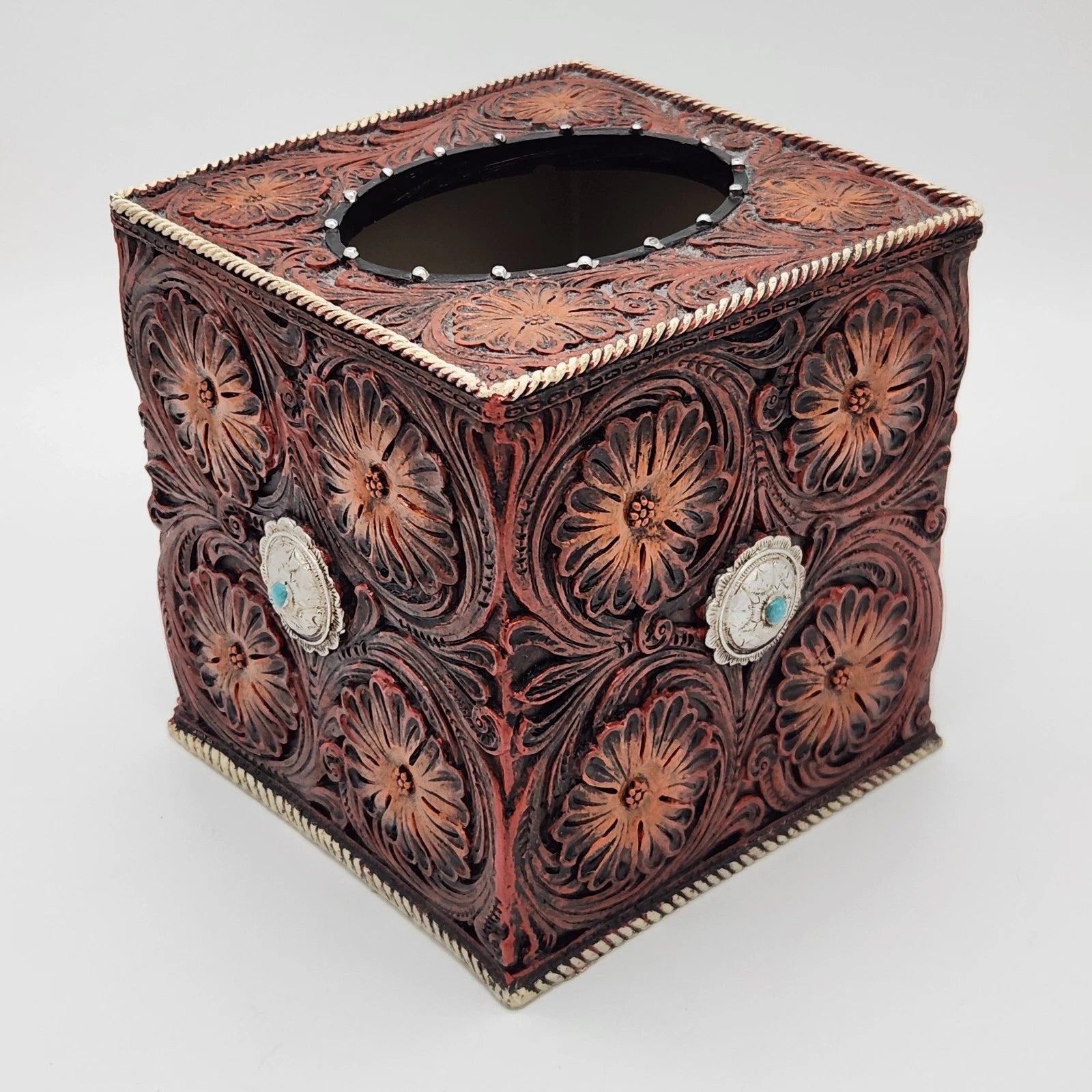 Western Tooled Leather Tissue Box Cover Polyresin | eBay