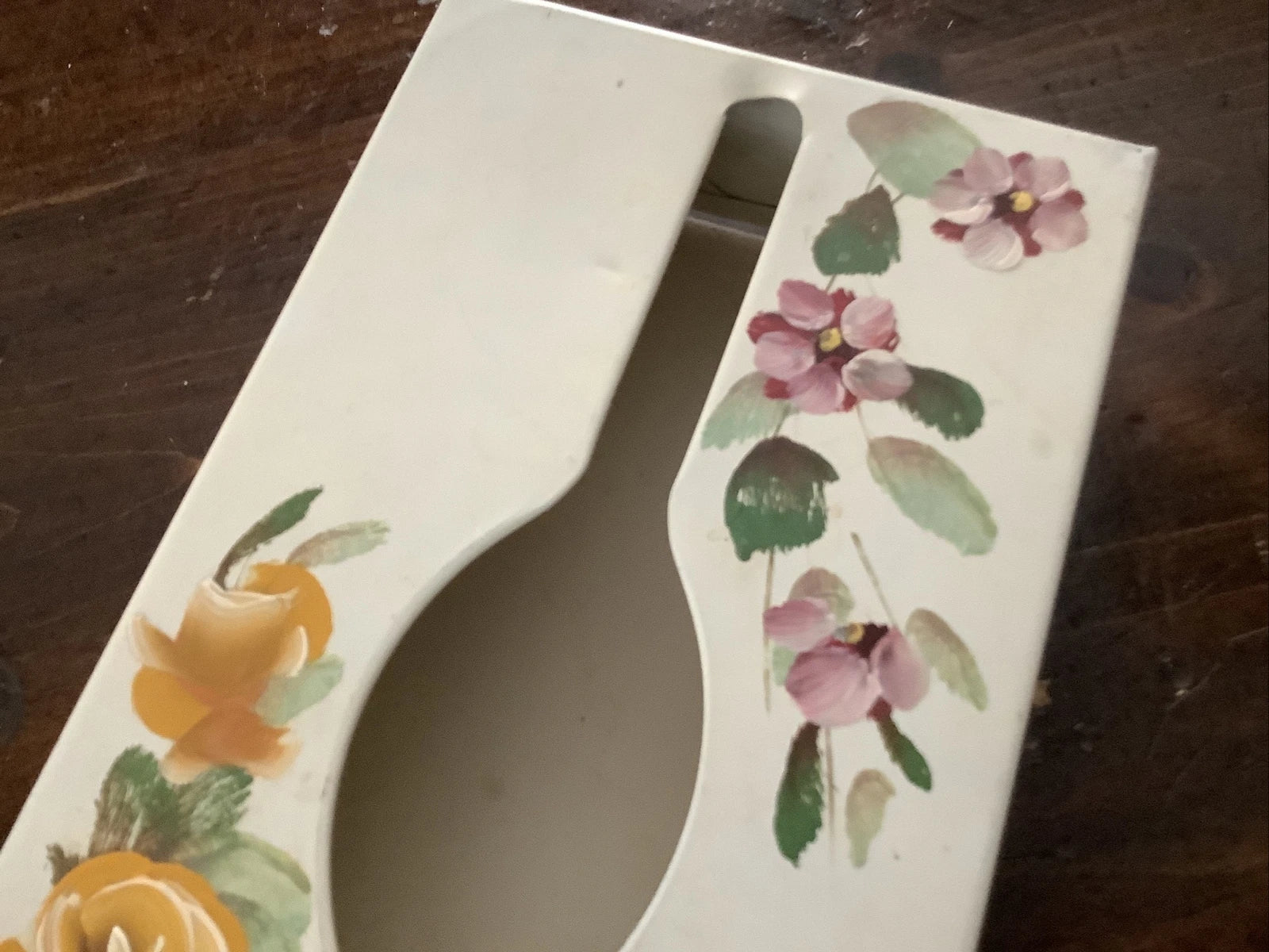 Vintage SHABBY Chic Metal TISSUE Box Holder Cover Hand Painted Flower | eBay