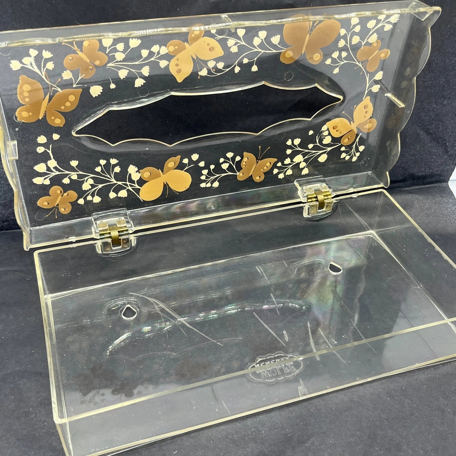 Vtg Acrylic Clear Tissue Box Cover Holder with Hinged Lid Butterflies Wolff | eBay