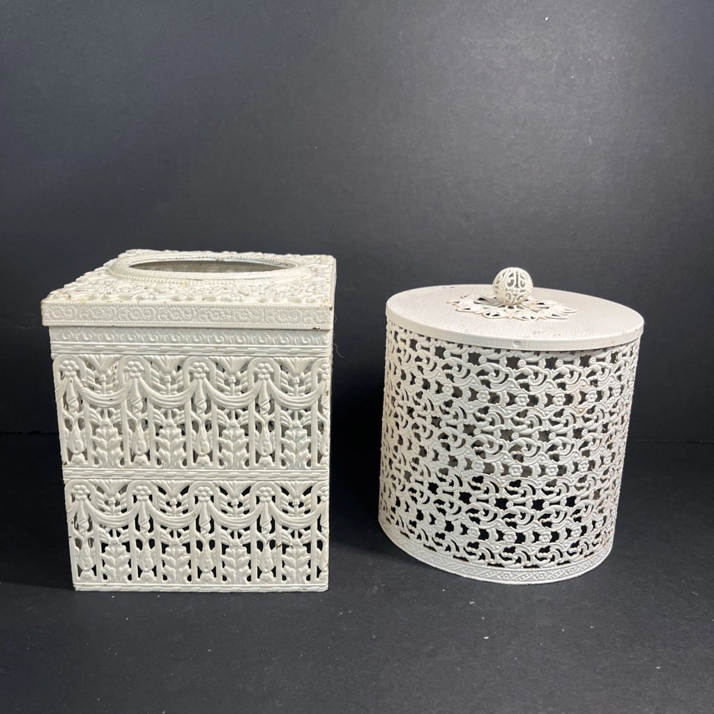 Vtg Fancy Farmhouse Tissue Box Cover & Toilet Paper Roll Cover Metal Filigree | eBay