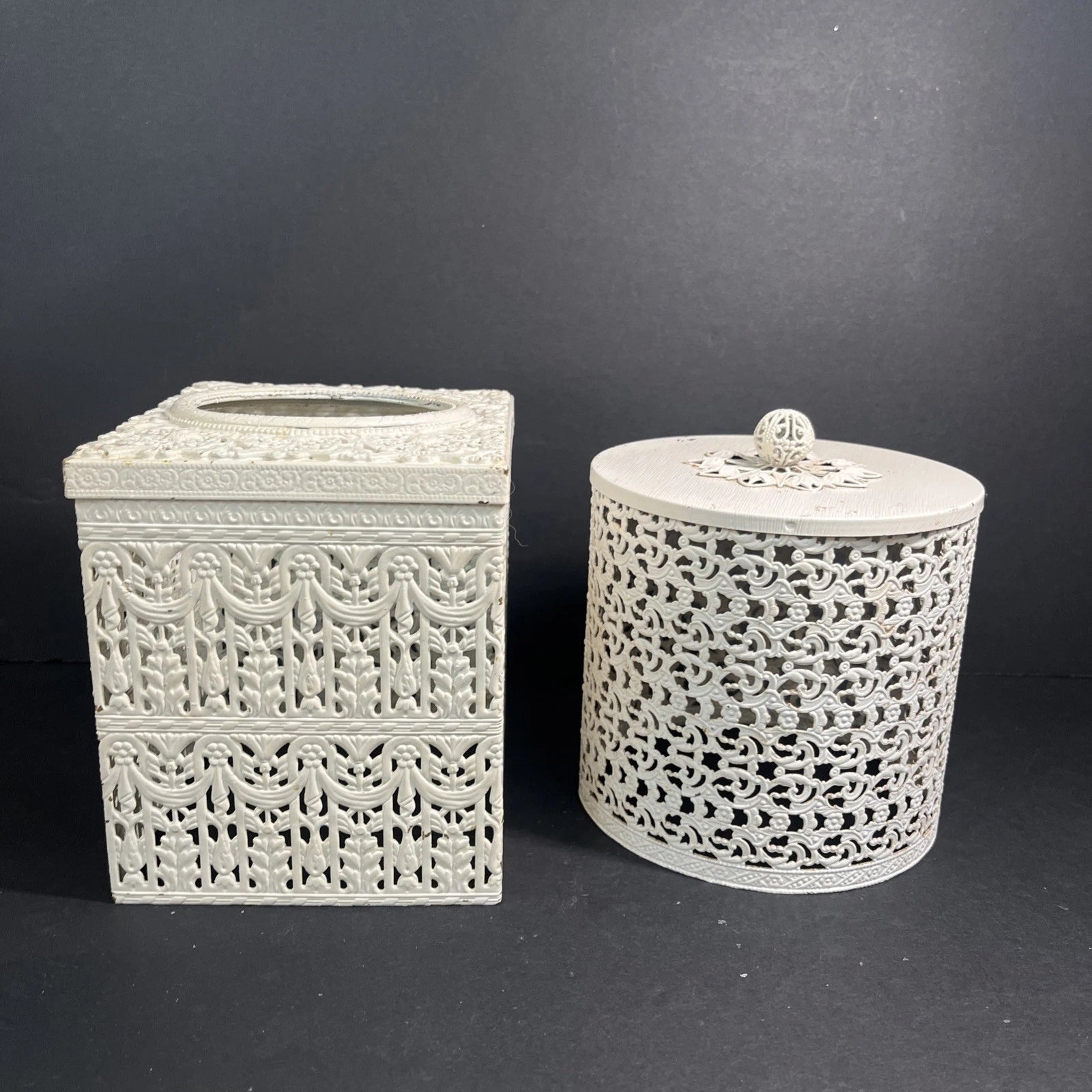 Vtg Fancy Farmhouse Tissue Box Cover & Toilet Paper Roll Cover Metal Filigree | eBay