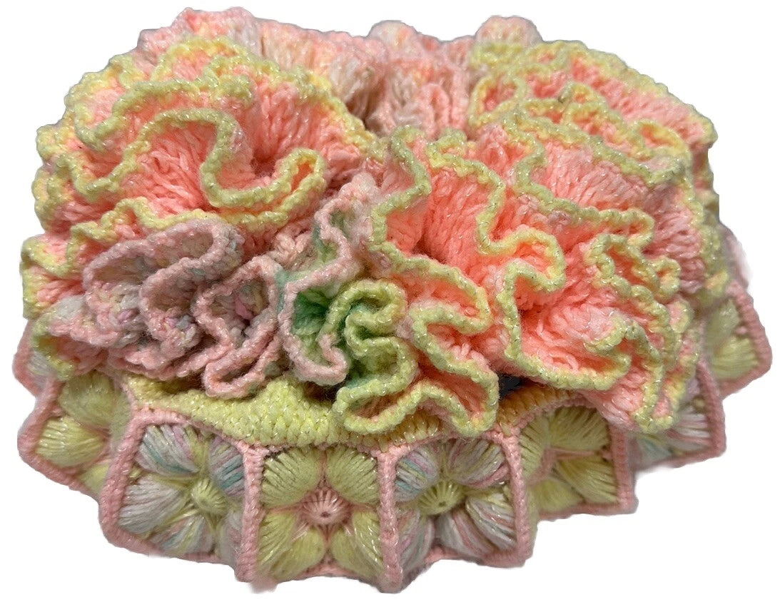 Vintage Crochet Tissue Box Cover Handmade~Pink Peach Yellow Easter Spring Colors | eBay