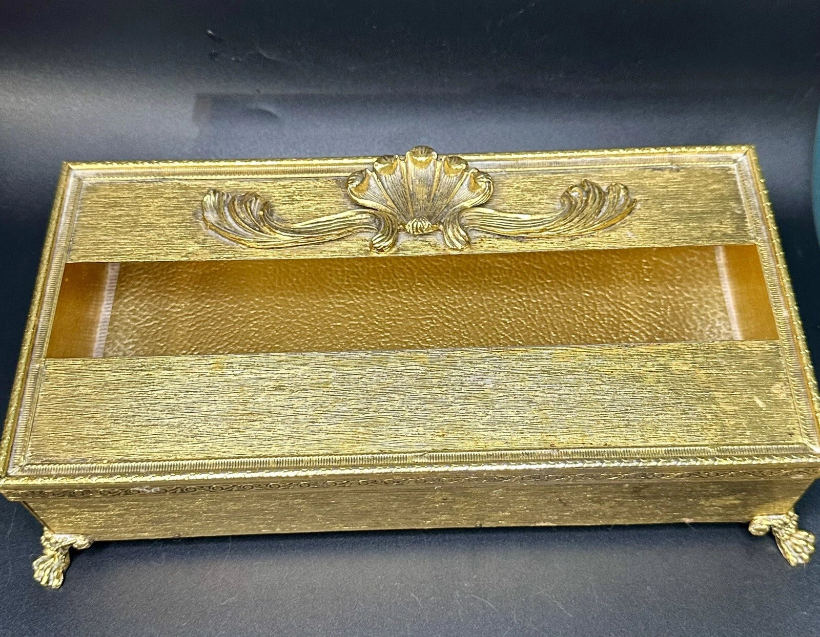 Vintage Vanity Tissue Box Holder Shell Ornate Hollywood Regency Gold Footed | eBay