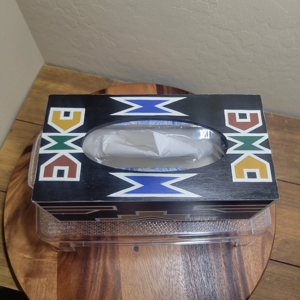 Wooden Tissue Box Cover Hand Painted Geometric Mission Style Southwest | eBay