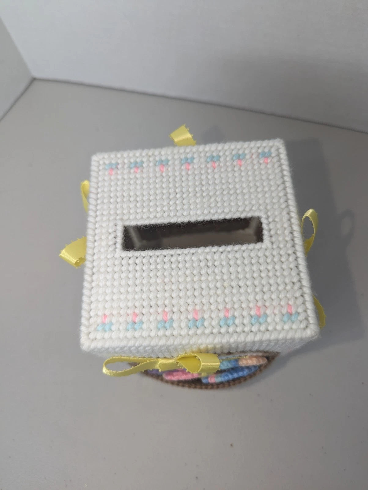 Vtg Plastic Canvas Needlepoint Easter Egg Basket Square Tissue Cover Box | eBay