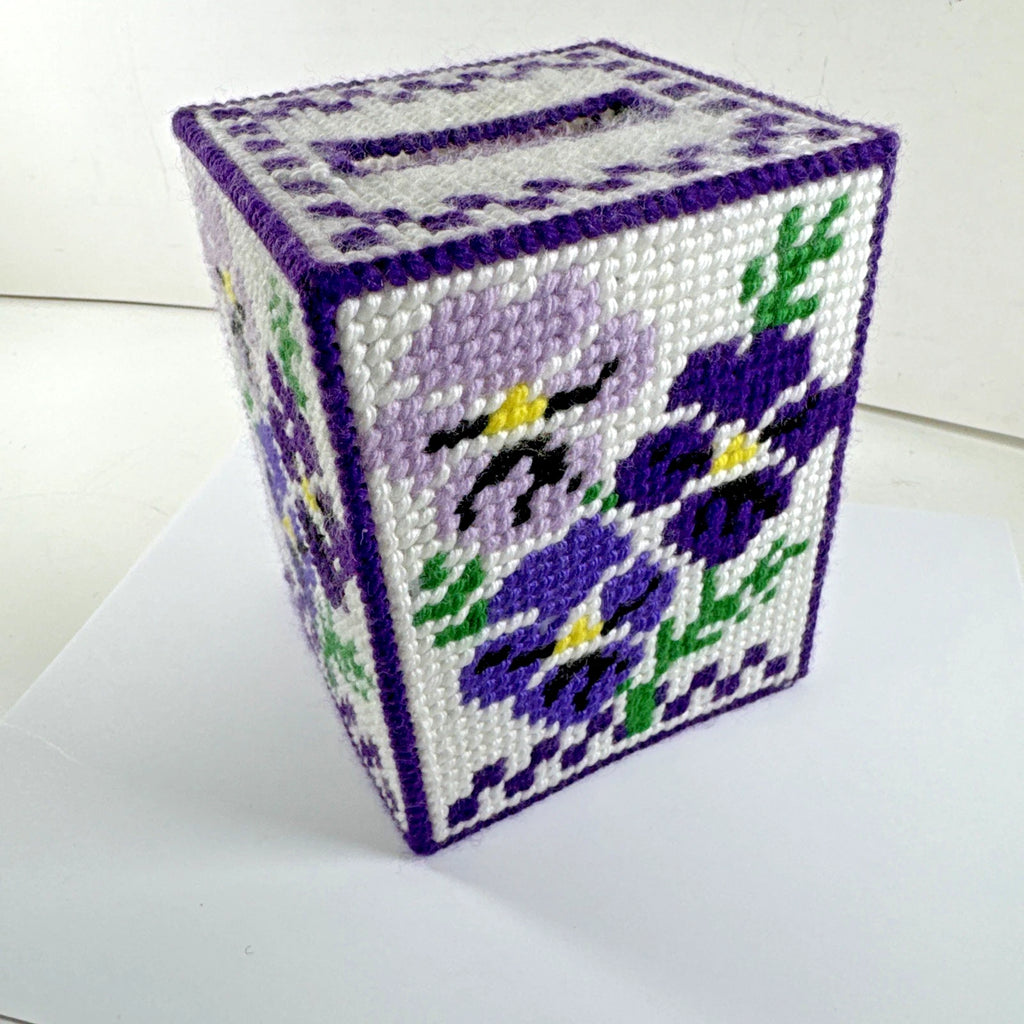 Vtg ESTATE Handmade Needlepoint Pansy's Floral Tissue Box Cover NICE! | eBay